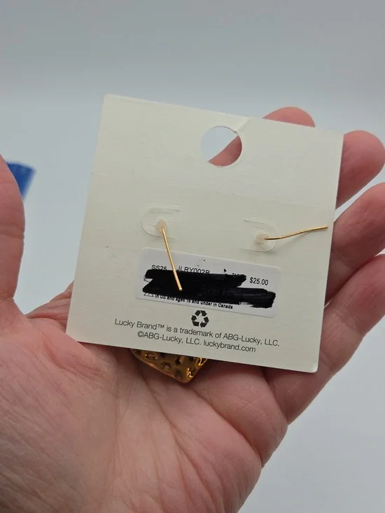 5 for $25! Lucky Brand Gold Tone Textured Open Teardrop Earrings - Picture 4 of 5